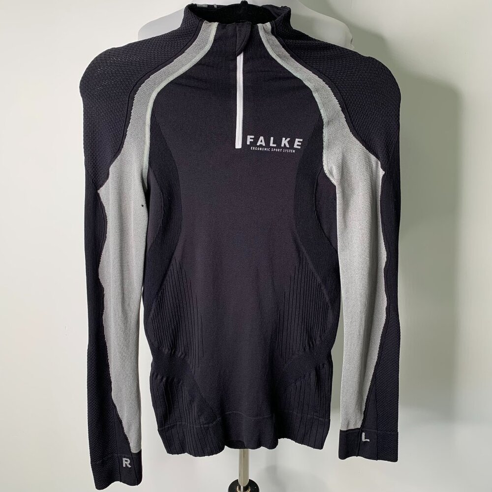 Falke Men's Mock Neck Black Gray Long Sleeve Shirt Size Small